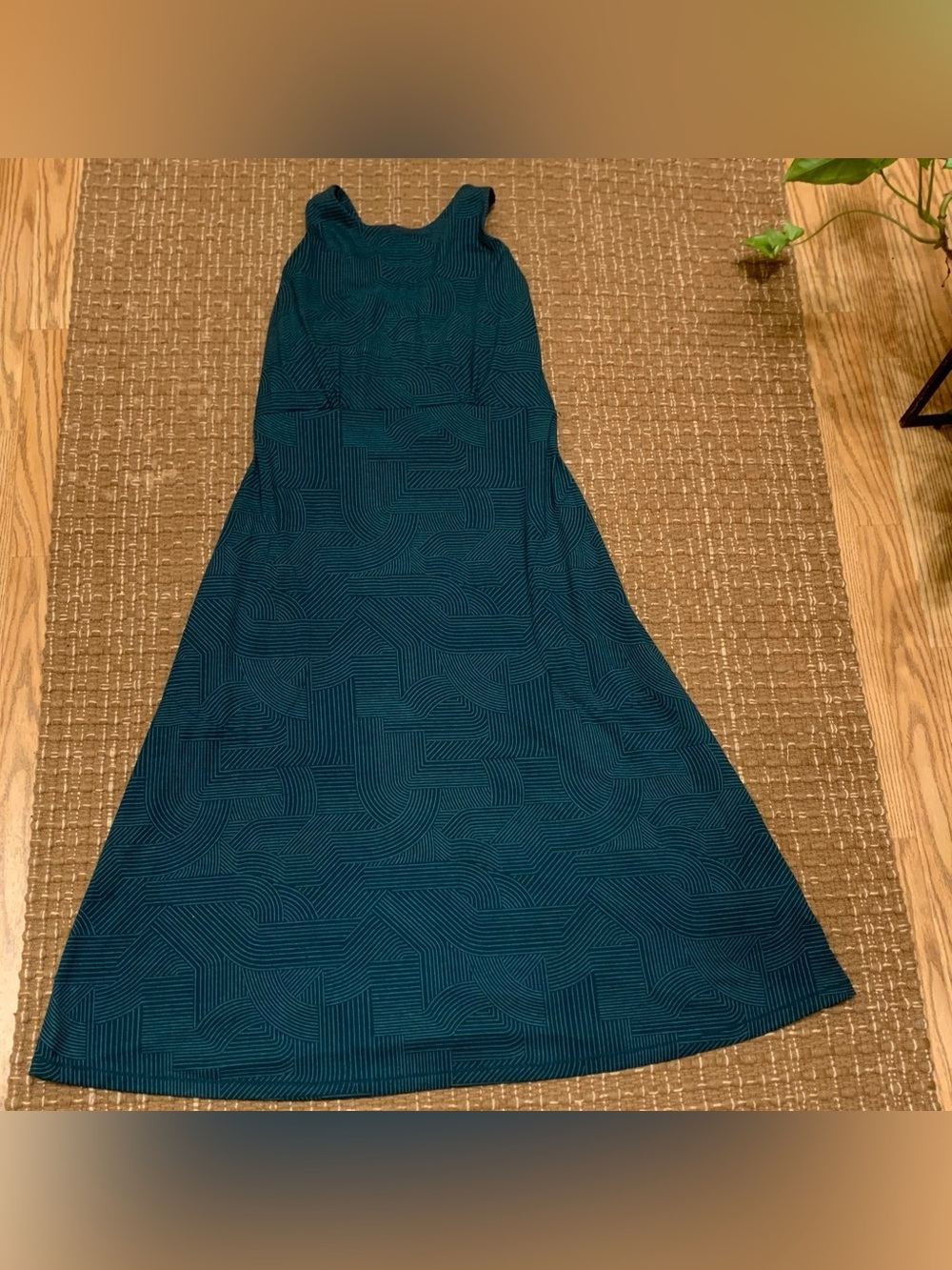 Prana Teal Maxi Dress with Subtle Geometric Print